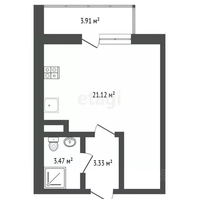 Студия Тюменская область, Тюмень ул. Беляева, 35к1 (28.9 м) - Фото 2