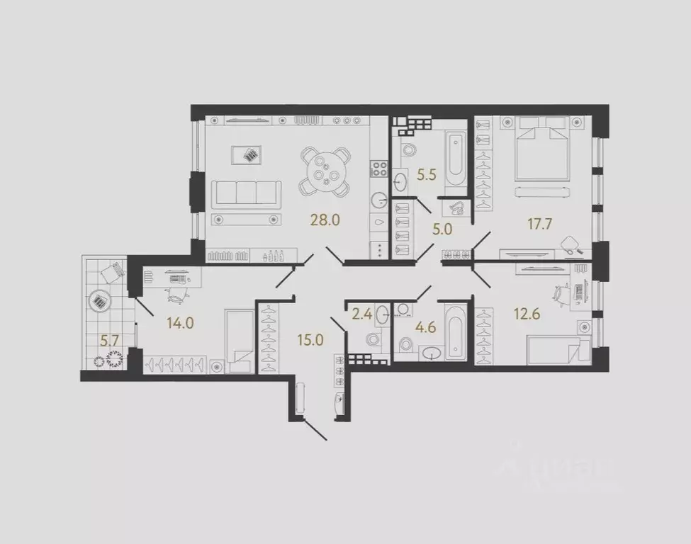 3-к кв. Санкт-Петербург ул. Чапыгина, 4 (104.8 м) - Фото 0