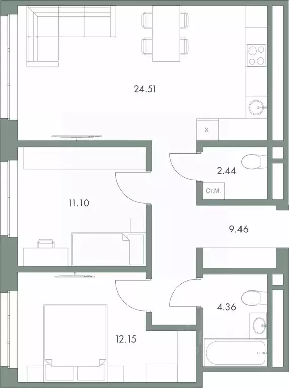 2-к кв. Ханты-Мансийский АО, Сургут ул. Крылова (64.02 м) - Фото 0
