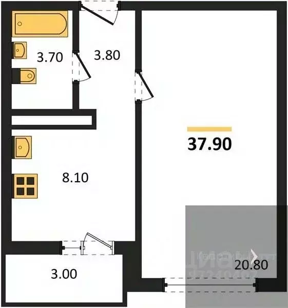 1-к кв. Воронежская область, Воронеж ул. Шибилкина, 9 (37.9 м) - Фото 1