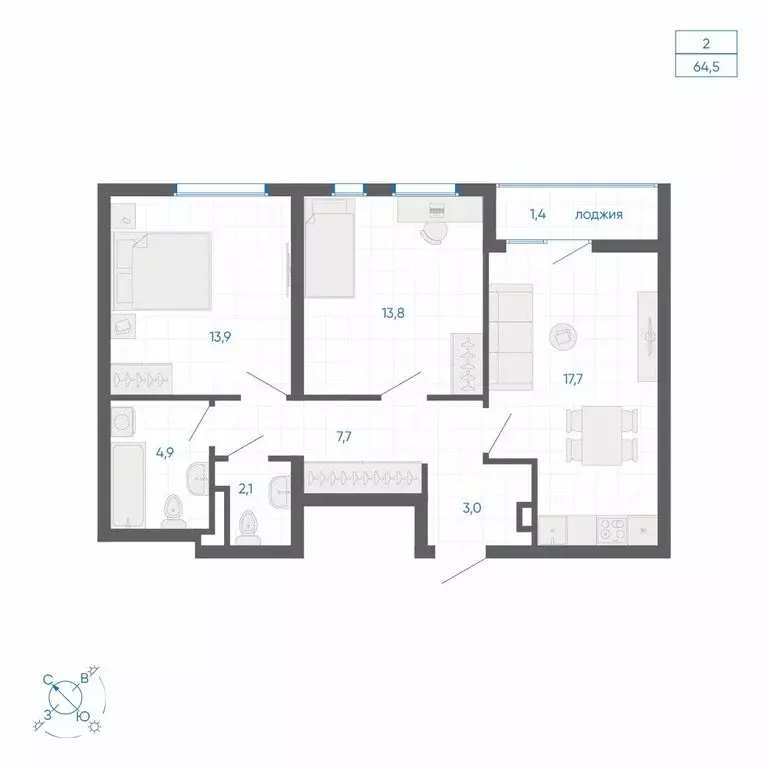 2-комнатная квартира: Екатеринбург, улица Вильгельма де Геннина, 59 ... - Фото 2