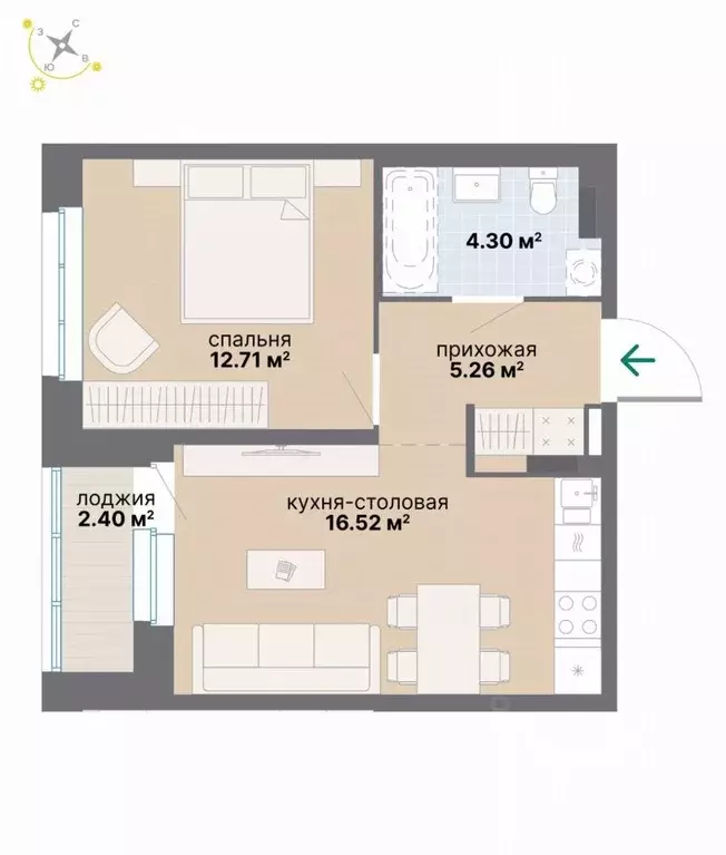 1-к кв. Свердловская область, Екатеринбург Эльмаш жилрайон,  (41.19 м) - Фото 1