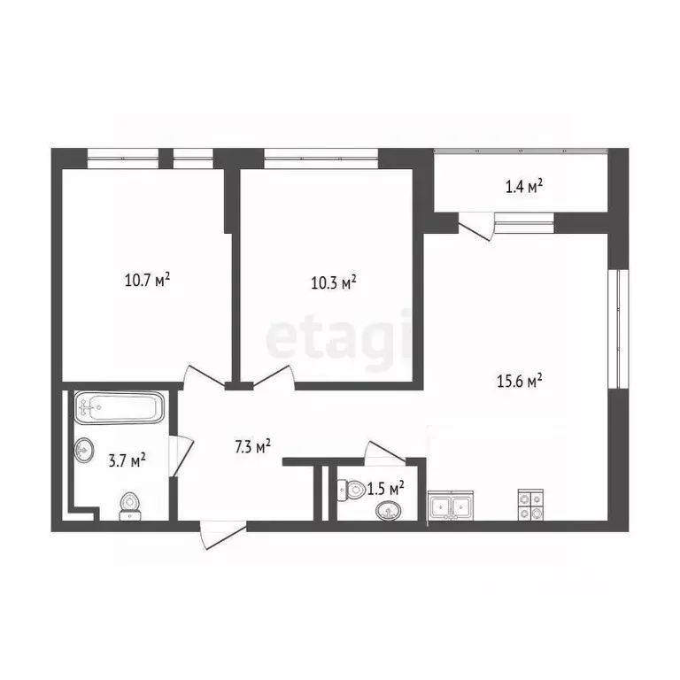 2-к кв. Тюменская область, Тюмень Полевая ул., 117к4 (49.1 м) - Фото 1