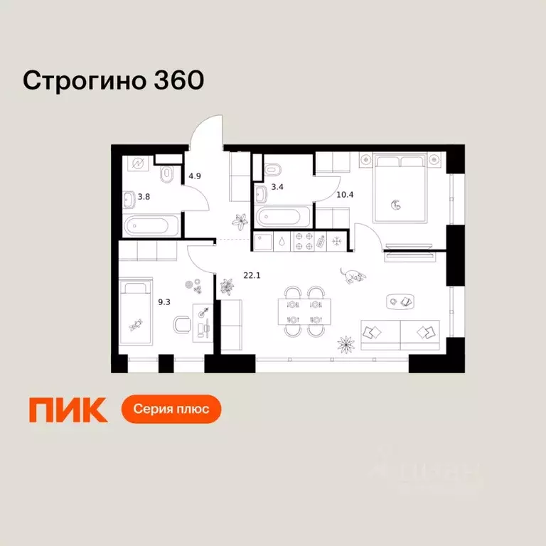2-к кв. Москва Строгино 360 жилой комплекс (53.9 м) - Фото 1