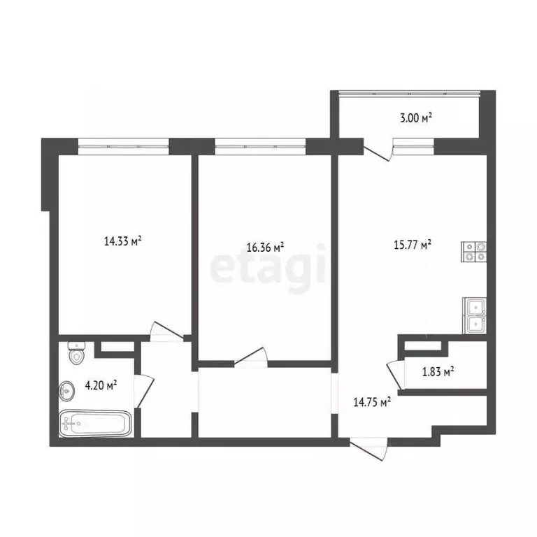 2-к кв. Тюменская область, Тюмень ул. Заполярная, 11к1 (67.0 м) - Фото 2