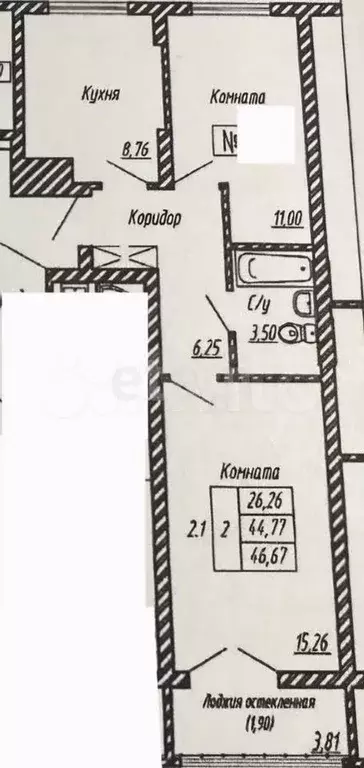 2-к. квартира, 45,7 м, 15/16 эт. - Фото 0