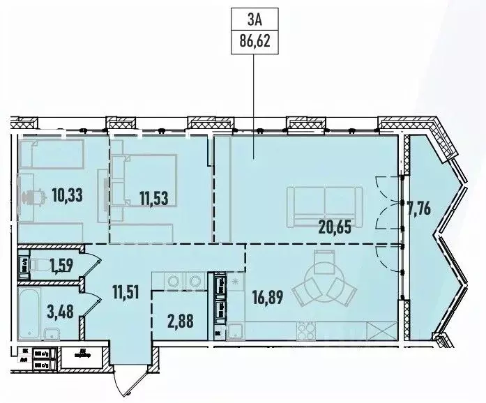 3-к кв. Иркутская область, Иркутск Донская ул., 5Г (86.62 м) - Фото 0