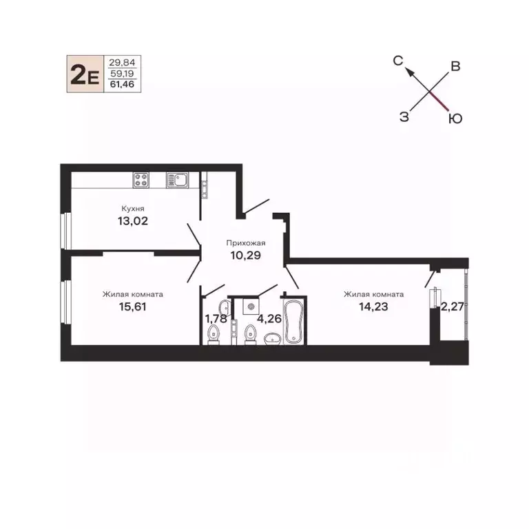 2-к кв. Свердловская область, Екатеринбург ул. Очеретина, 16 (61.46 м) - Фото 0