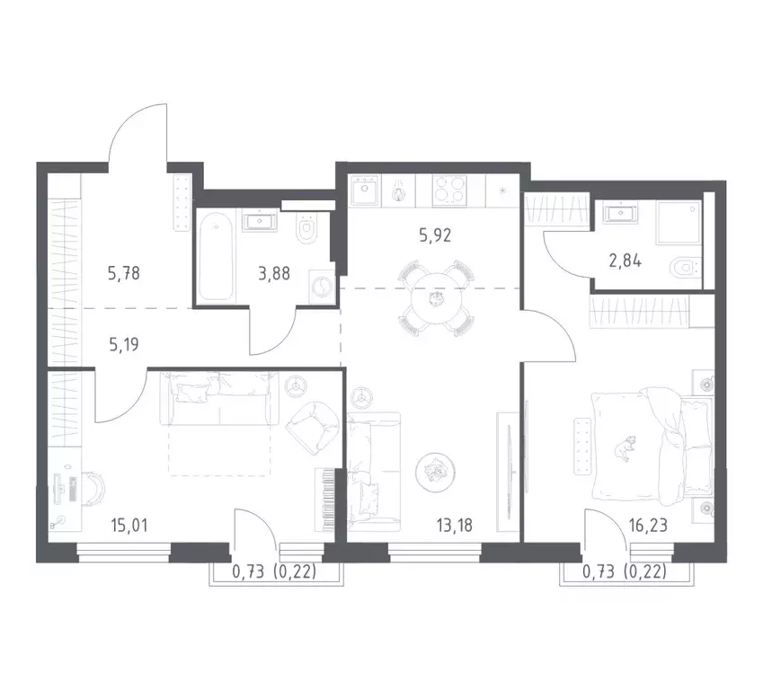 2-к кв. Башкортостан, Уфа ул. Минигали Губайдуллина, 8к9 (68.47 м) - Фото 1
