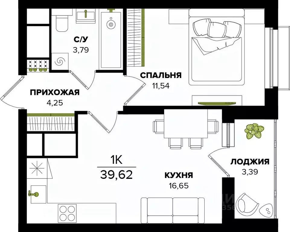 1-к кв. Тульская область, Тула  (39.62 м) - Фото 1