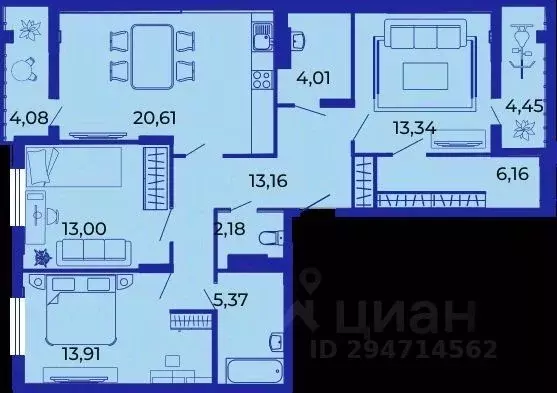 3-к кв. Брянская область, Брянск ул. Имени О.С. Визнюка, 18 (100.27 м) - Фото 1