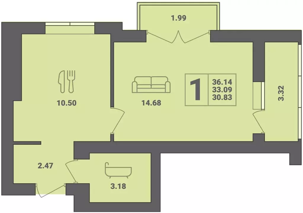 1-комнатная квартира: Пионерский, улица Гептнера, 19 (36.14 м) - Фото 0