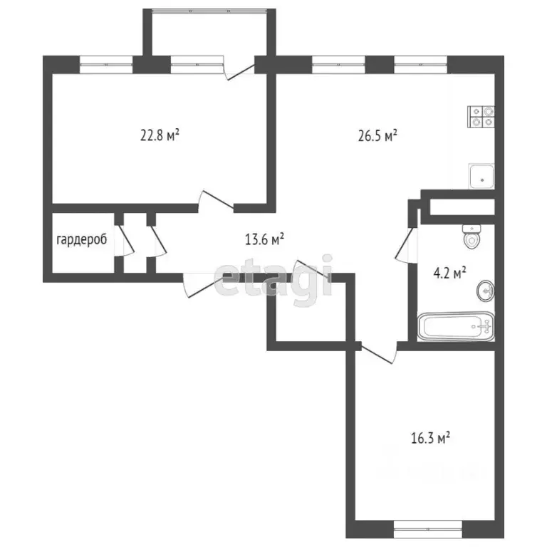 2-к кв. Тюменская область, Тюмень ул. Пермякова, 79 (89.9 м) - Фото 2