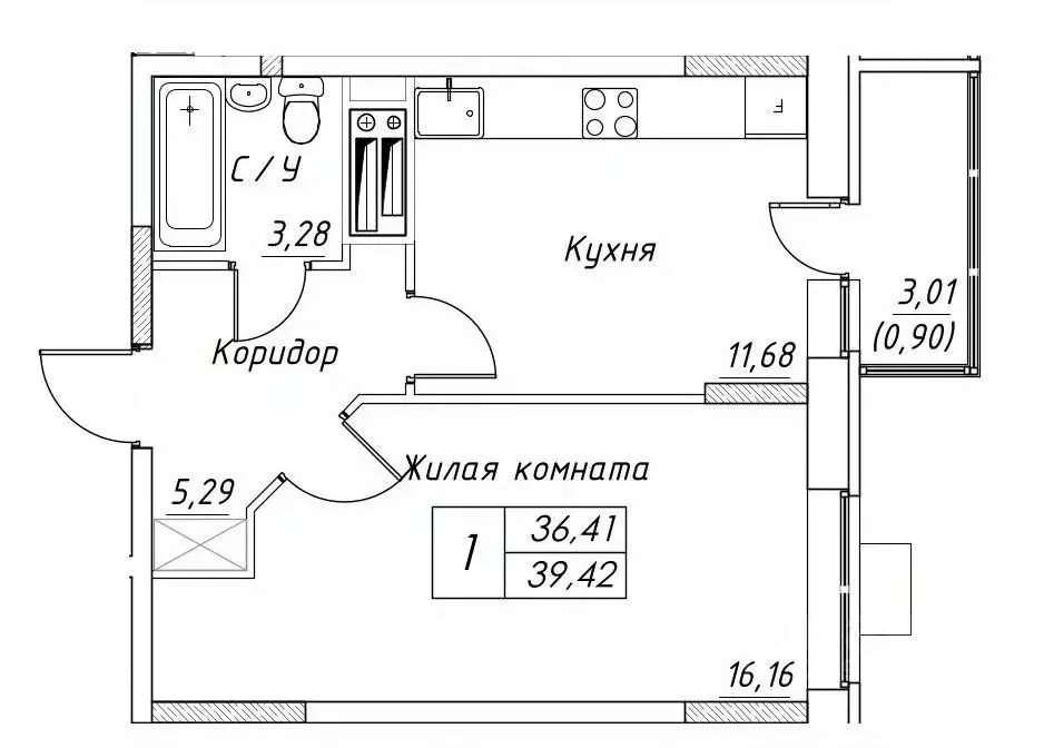 1-к кв. Московская область, Дмитров  (39.42 м) - Фото 0