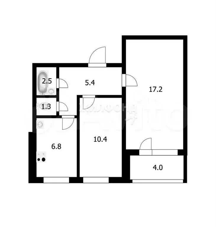 2-к. квартира, 45,6 м, 4/9 эт. - Фото 0