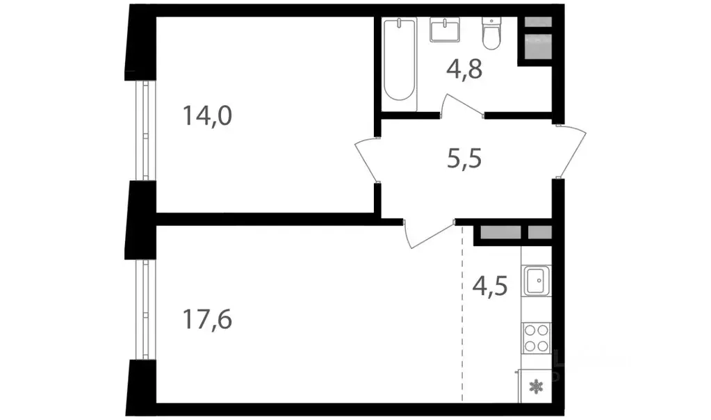 1-к кв. Москва Семеновский Парк 2 жилой комплекс (46.4 м) - Фото 0