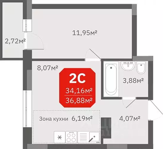 1-к кв. Новосибирская область, Новосибирск ул. Титова, 196/1 (36.88 м) - Фото 1