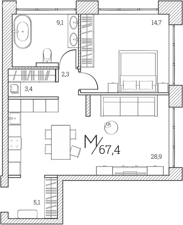 1-комнатная квартира: Тюмень, Первомайская улица, 1Аблок2 (64 м) - Фото 1