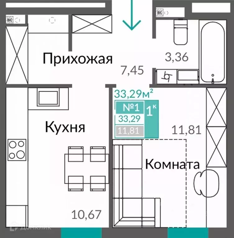1-к кв. Крым, Симферополь пер. Лавандовый (33.29 м) - Фото 1