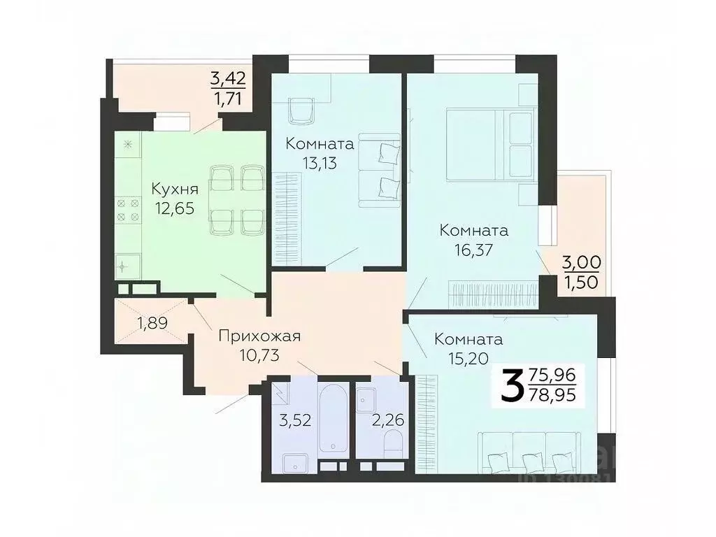 3-к кв. Воронежская область, Воронеж ул. 45-й Стрелковой Дивизии, 119 ... - Фото 0