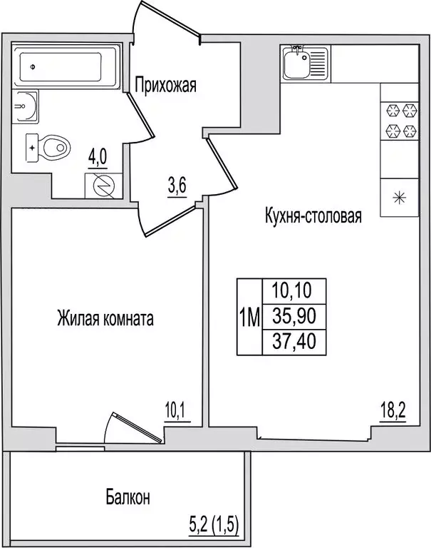 1-комнатная квартира: Псков, улица Юности, 10к2 (37.4 м) - Фото 1