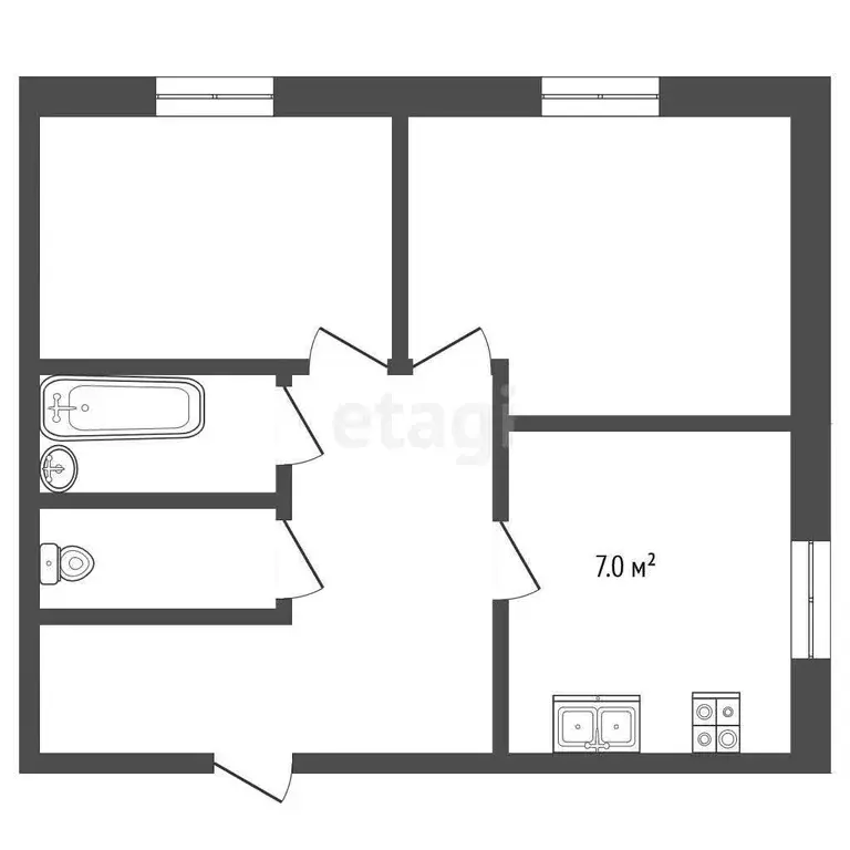 Квартира, 2 комнаты, 46.7 м - Фото 1