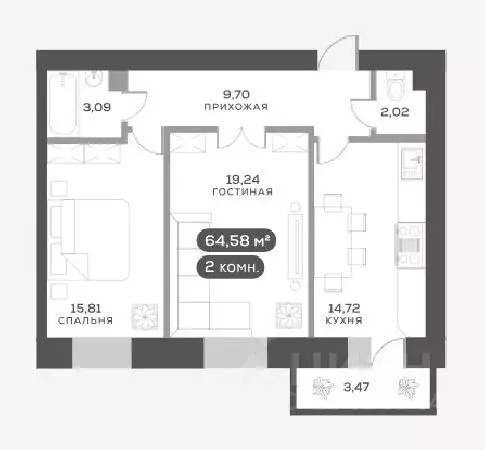 2-к кв. Красноярский край, Красноярск ул. Академгородок, 80 (64.9 м) - Фото 0