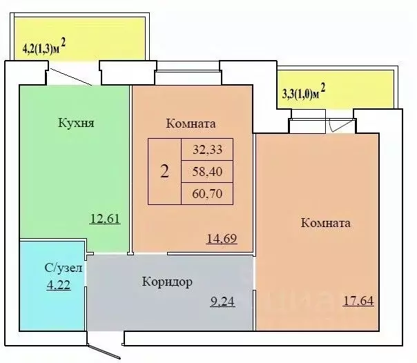 2-к кв. Ярославская область, Ярославль ул. Белинского, 17А (60.7 м) - Фото 0