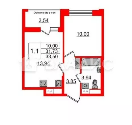 1-комнатная квартира: Санкт-Петербург, проспект Обуховской Обороны, 36 ... - Фото 1