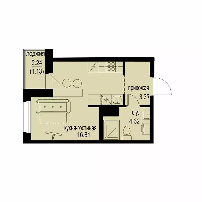 Квартира-студия: Мурино, Романовская улица, 21 (25.63 м) - Фото 1