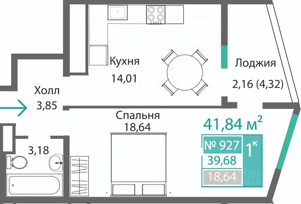 1-к кв. Крым, Симферополь Барбарис жилой комплекс (41.84 м) - Фото 0