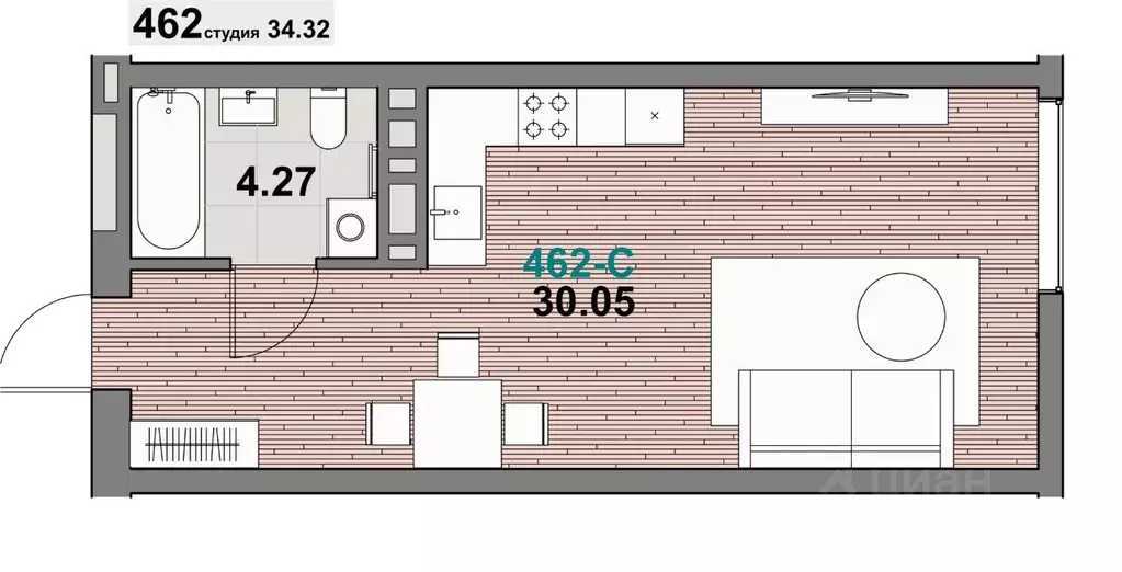 1-к кв. Калининградская область, Зеленоградск ул. Гагарина (34.32 м) - Фото 1