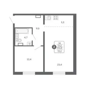 2-комнатная квартира: Киров, улица Потребкооперации, 34к1 (53.2 м) - Фото 1