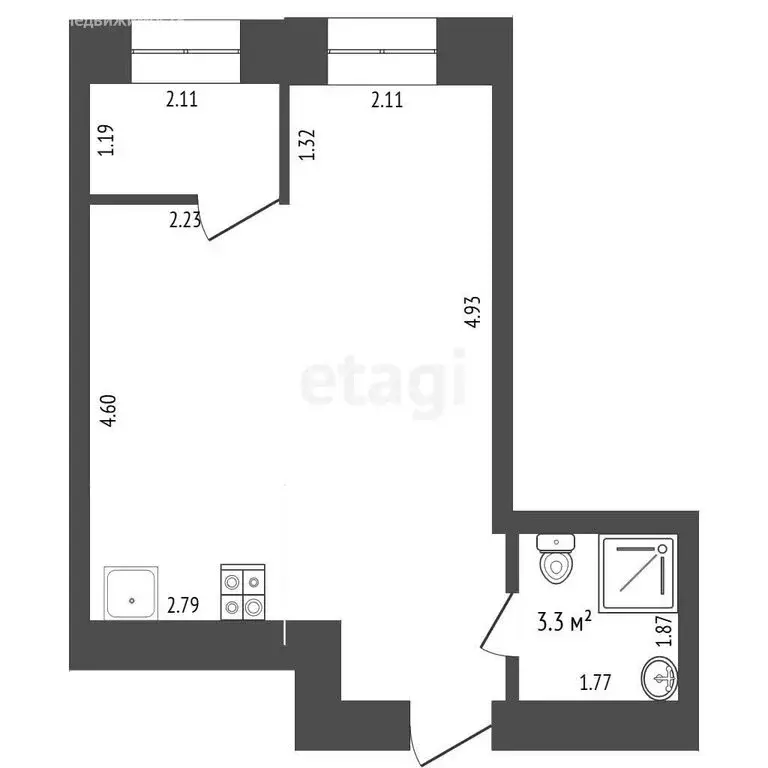 Квартира-студия: Омск, улица Герцена, 99 (27.7 м) - Фото 1
