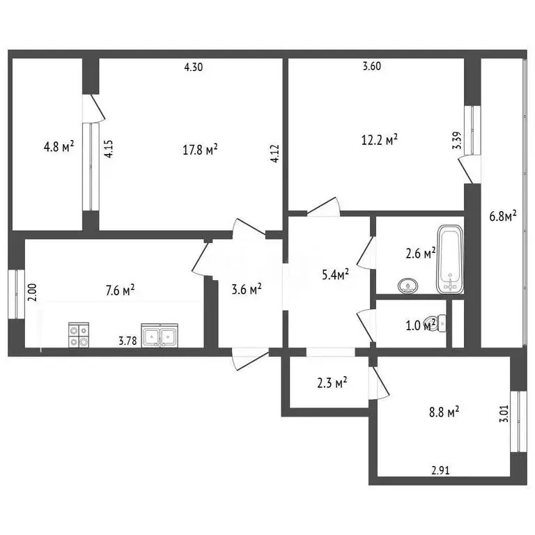 3-комнатная квартира: Севастополь, улица Бориса Михайлова, 19 (62.7 м) - Фото 1