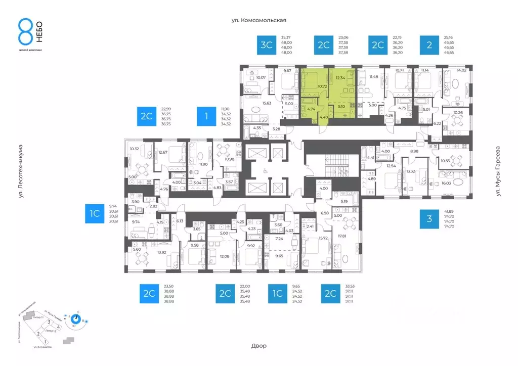 2-к кв. Башкортостан, Уфа Глумилино-1 мкр, 8-е Небо жилой комплекс ... - Фото 2