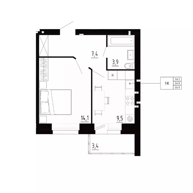1-к кв. Орловская область, Орловский район, д. Образцово, Первый мкр  ... - Фото 1