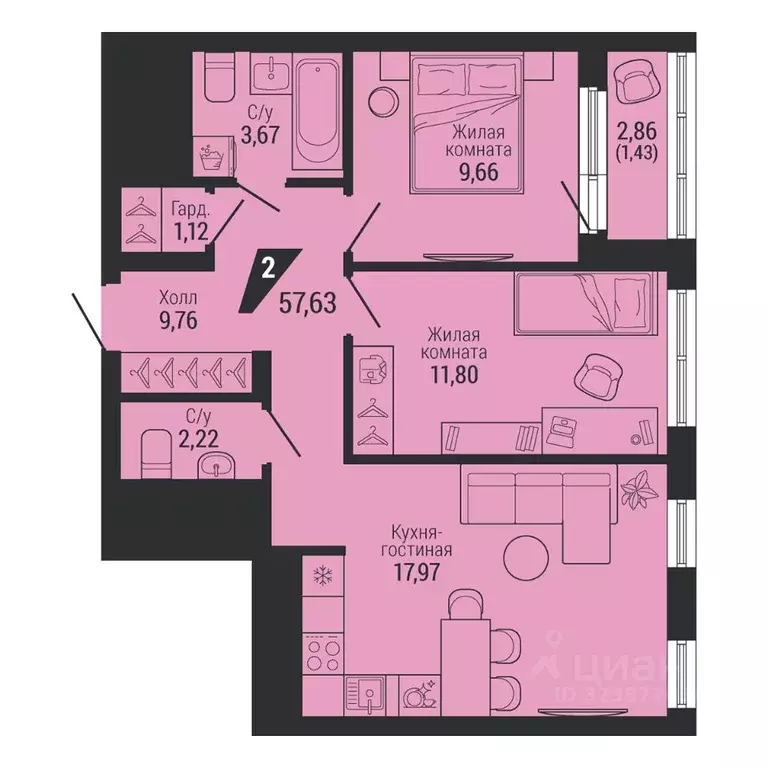 2-к кв. Свердловская область, Екатеринбург ул. Красных Командиров, 80 ... - Фото 2