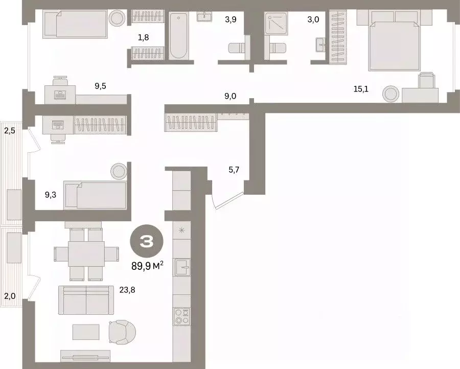 3-к кв. Свердловская область, Екатеринбург Академический мкр, 19-й ... - Фото 1