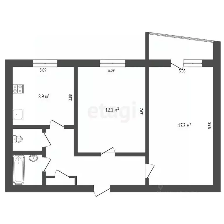 2-к кв. Тюменская область, Тюмень Широтная ул., 25 (51.2 м) - Фото 2