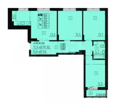 3-к. квартира, 83,1 м, 6/8 эт. - Фото 1