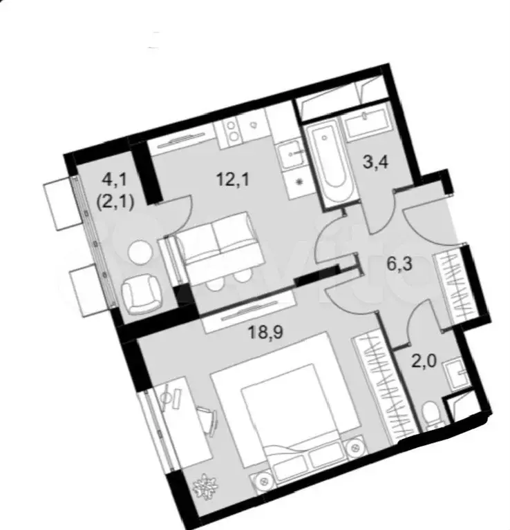 1-к. квартира, 44,7 м, 3/16 эт. - Фото 0