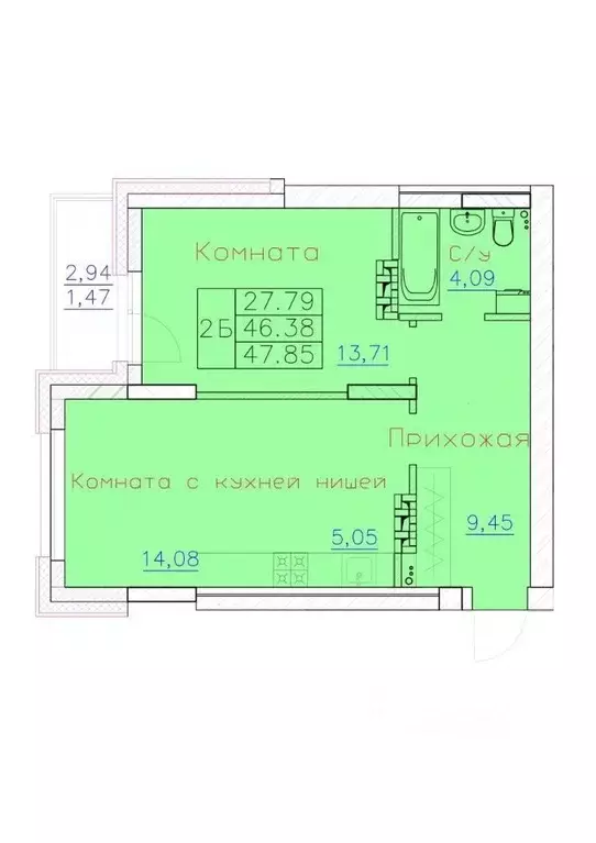 2-к кв. Томская область, Северск ул. Ленина, 116 (47.85 м) - Фото 0