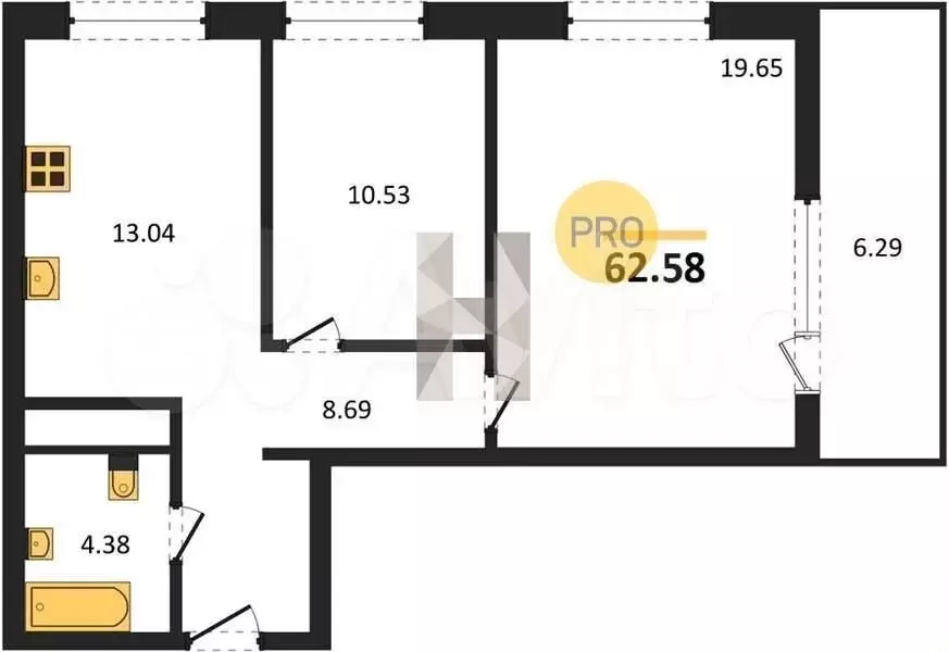 2-к. квартира, 62,6 м, 1/4 эт. - Фото 1