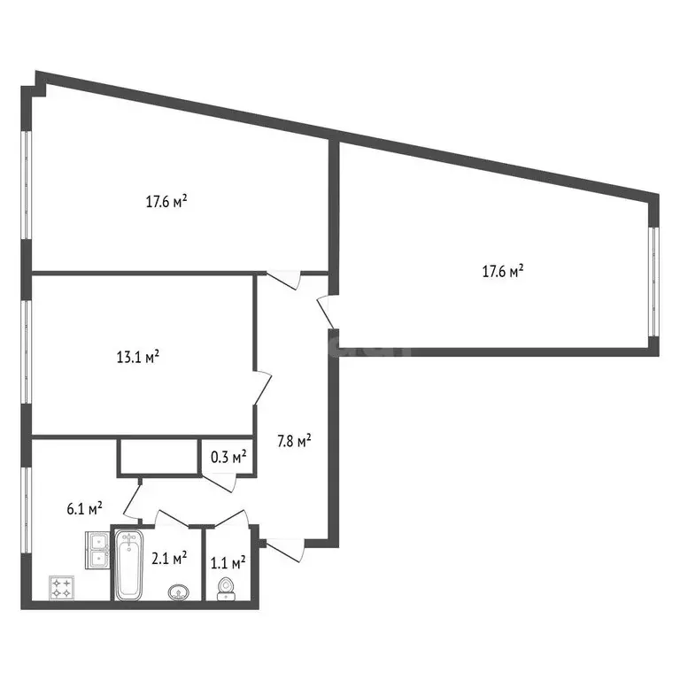 1к в 3-комнатной квартире (17.6 м) - Фото 1