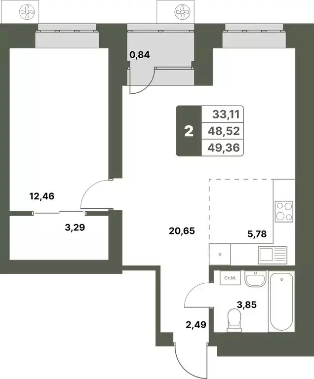 2-комнатная квартира: Уфимский район, село Миловка (49.36 м) - Фото 0