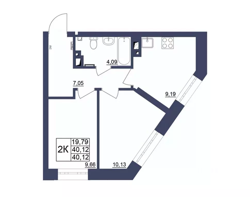 2-к кв. Башкортостан, Уфа Космос жилой комплекс, лит1 (39.87 м) - Фото 1