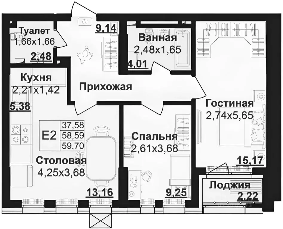 2-к кв. Башкортостан, Уфа ул. Пархоменко, 156Б (60.0 м) - Фото 2