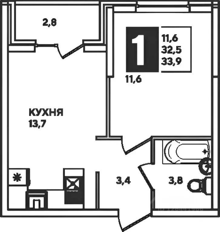 1-к кв. Краснодарский край, Краснодар ул. Героя Пешкова, 14к3 (35.8 м) - Фото 2