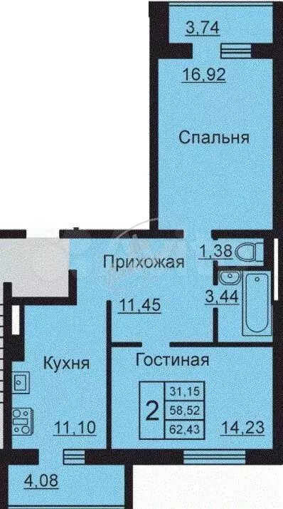 2-к. квартира, 56 м, 1/10 эт. - Фото 0